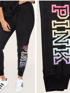 Pink Joggers Black with Pink, Yellow & Purple 'PINK' Side Logo